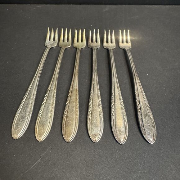 VTG National Silver Co 6pc Viceroy FLAME Cocktail Forks 6" Silverplate 1938 - Picture 1 of 5